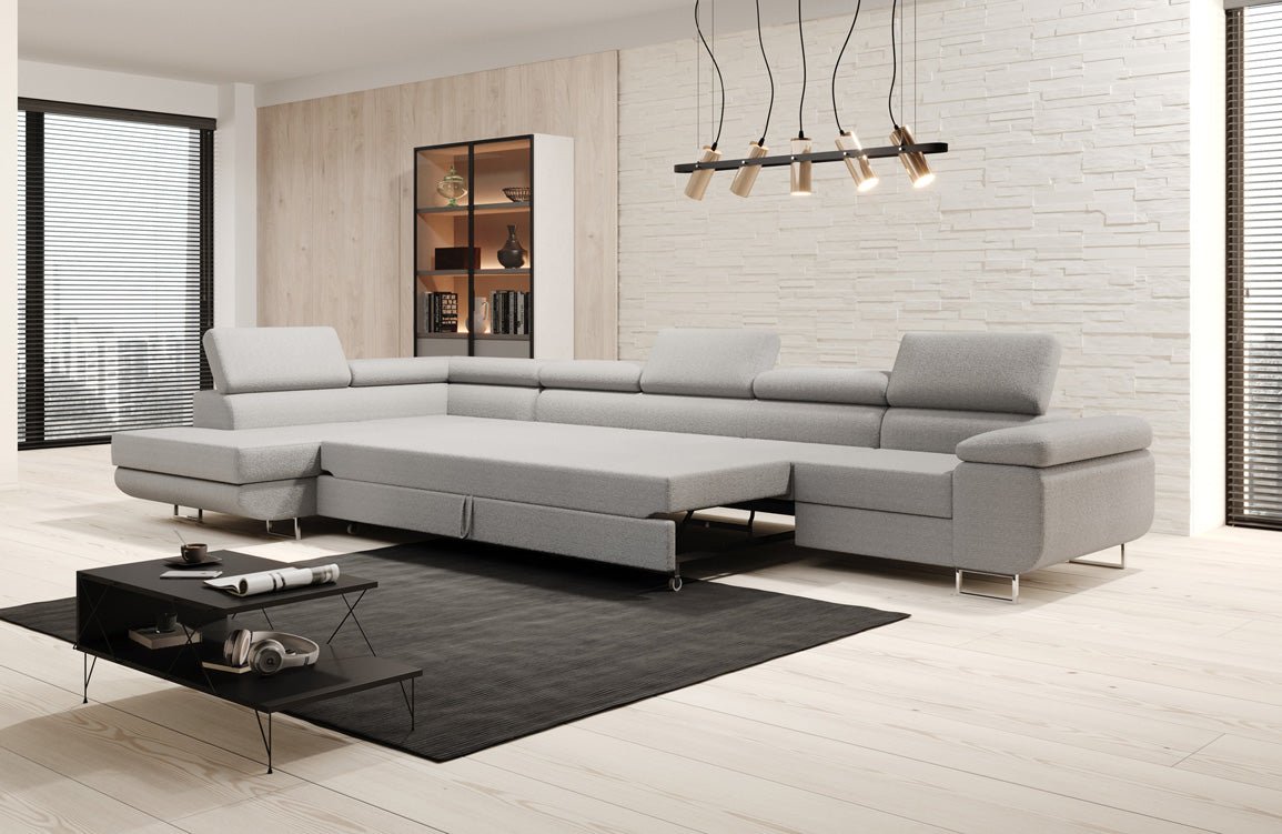 Designer Sofa Maxi mat Schlof- a Klappfunktioun a Bouclé