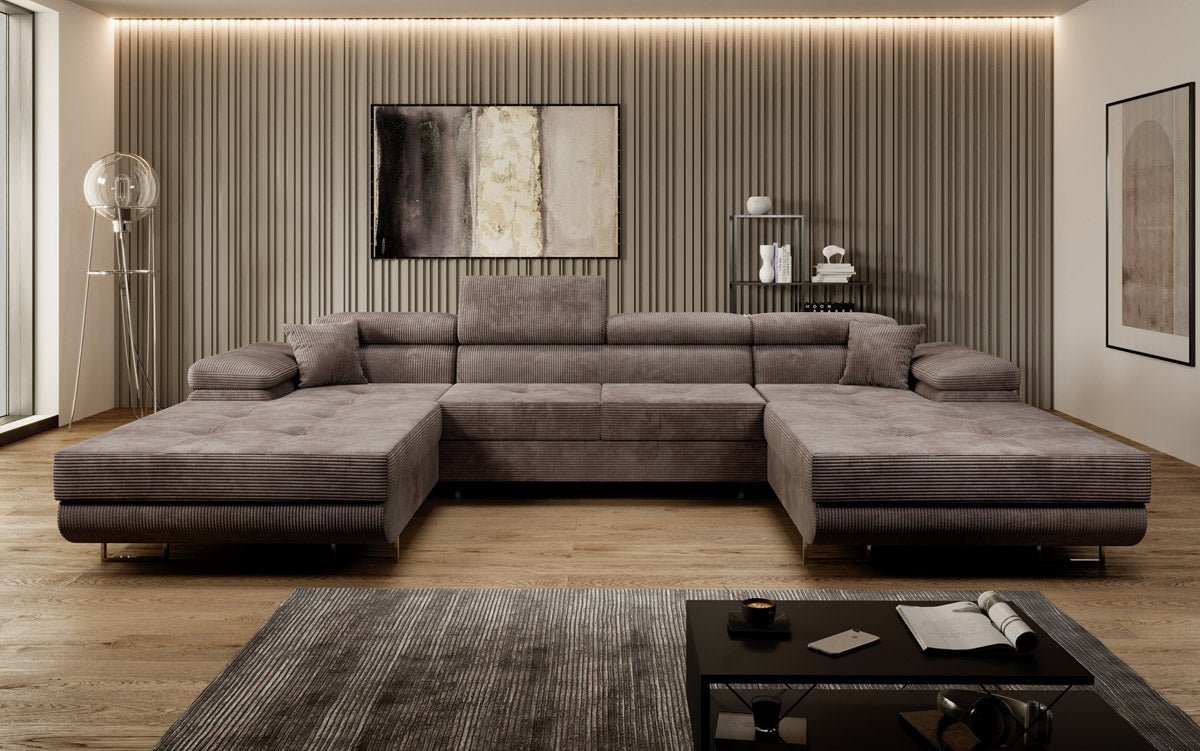 Designer Sofa Calvera U mat Schlof- a Klapfunktioun a Kord