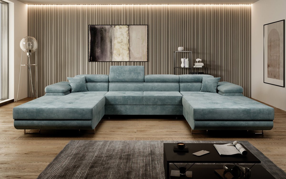 Designer Sofa Calvera U mat Schlof- a Klapfunktioun a Kord