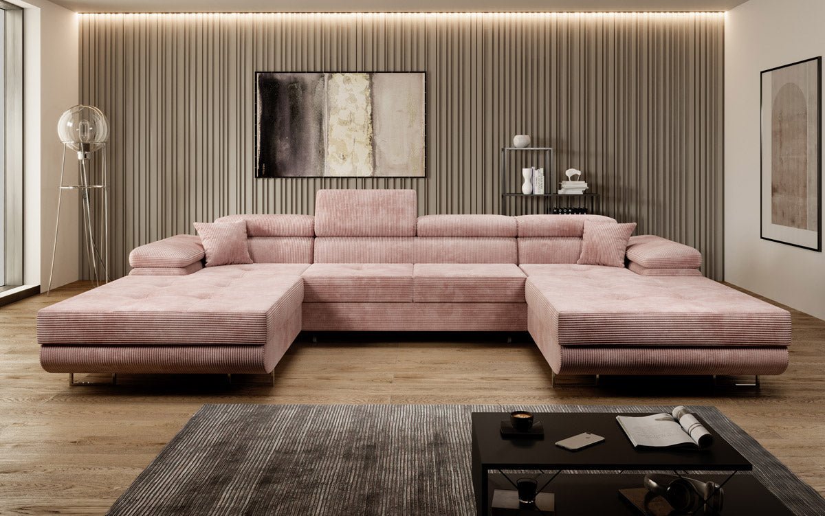 Designer Sofa Calvera U mat Schlof- a Klapfunktioun a Kord