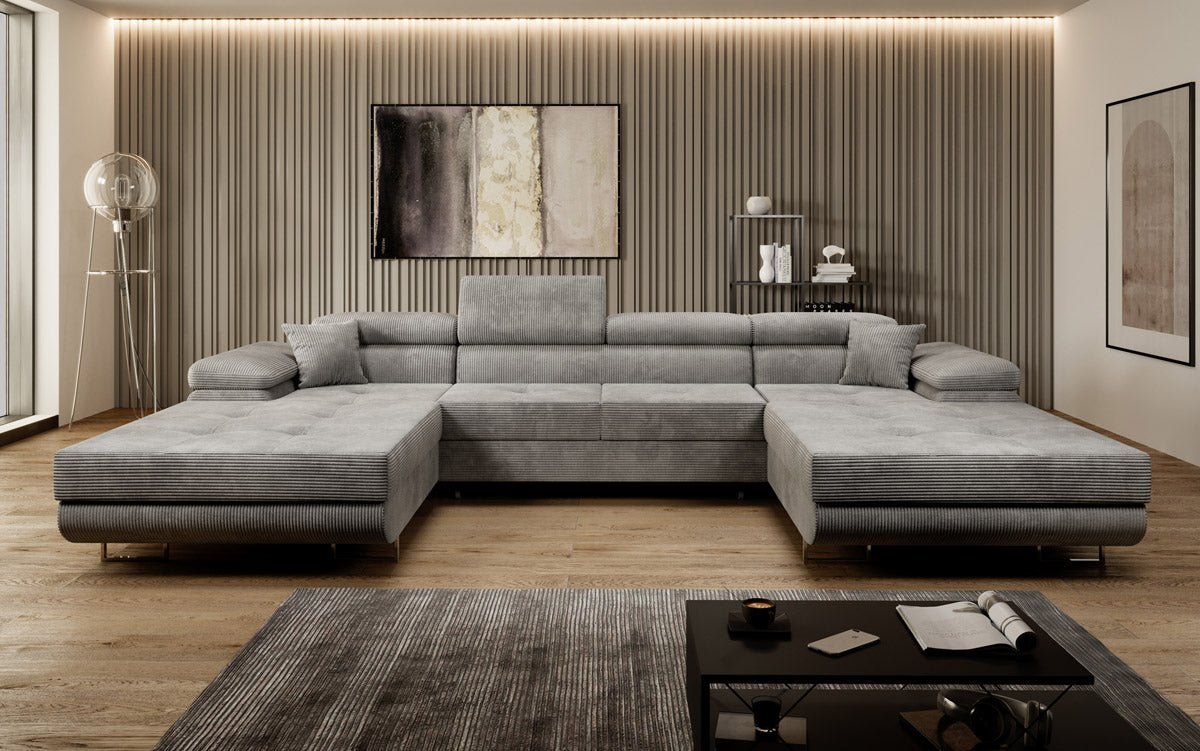 Designer Sofa Calvera U mat Schlof- a Klapfunktioun a Kord