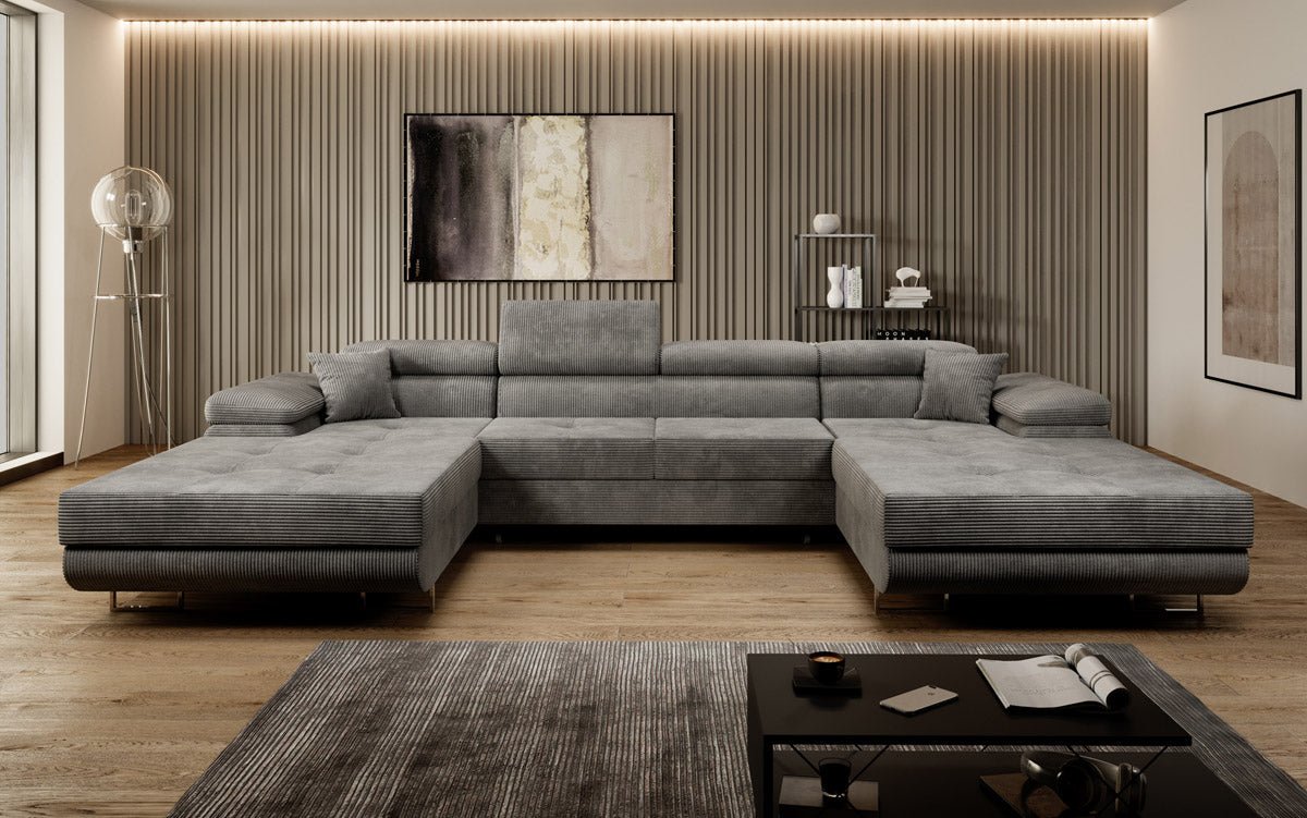 Designer Sofa Calvera U mat Schlof- a Klapfunktioun a Kord