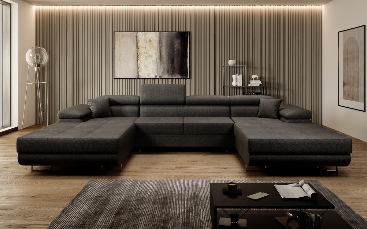 Designer Sofa Calvera U mat Schlof- a Klappfunktioun a Bouclé