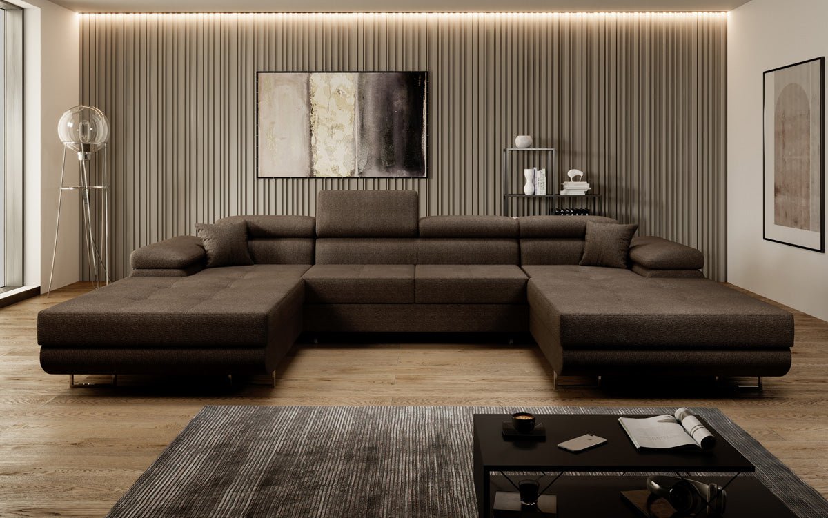 Designer Sofa Calvera U mat Schlof- a Klappfunktioun a Bouclé