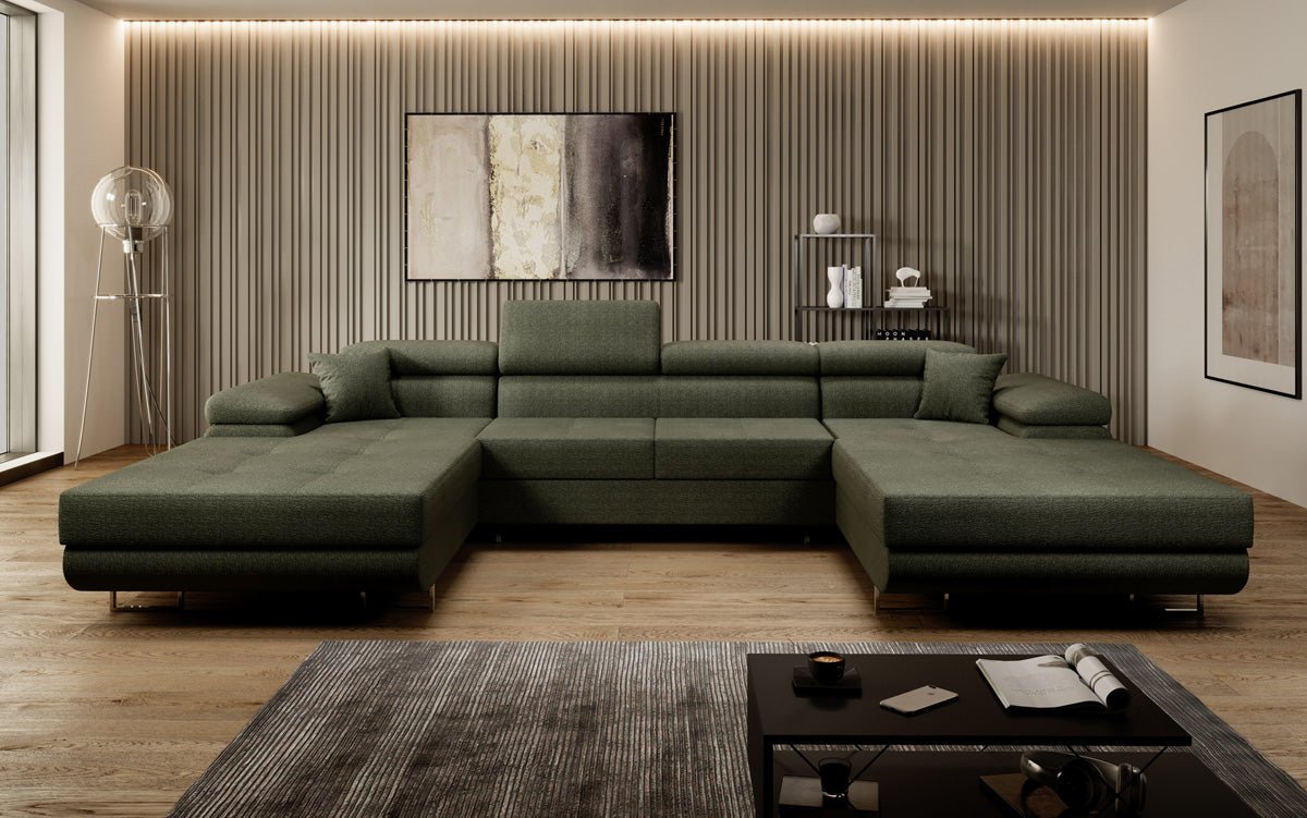 Designer Sofa Calvera U mat Schlof- a Klappfunktioun a Bouclé