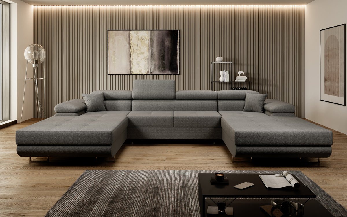 Designer Sofa Calvera U mat Schlof- a Klappfunktioun a Bouclé