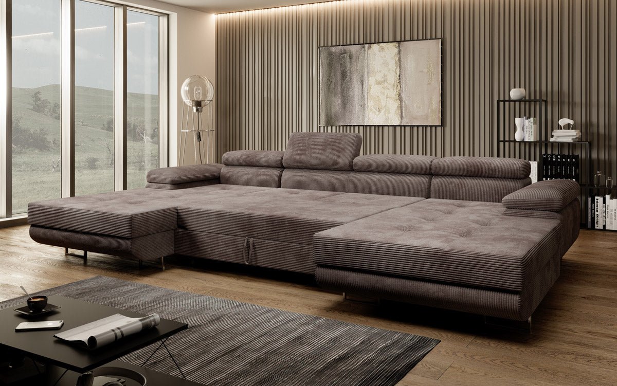 Designer Sofa Calvera U mat Schlof- a Klapfunktioun a Kord
