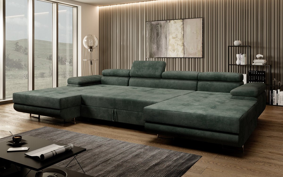 Designer Sofa Calvera U mat Schlof- a Klapfunktioun a Kord