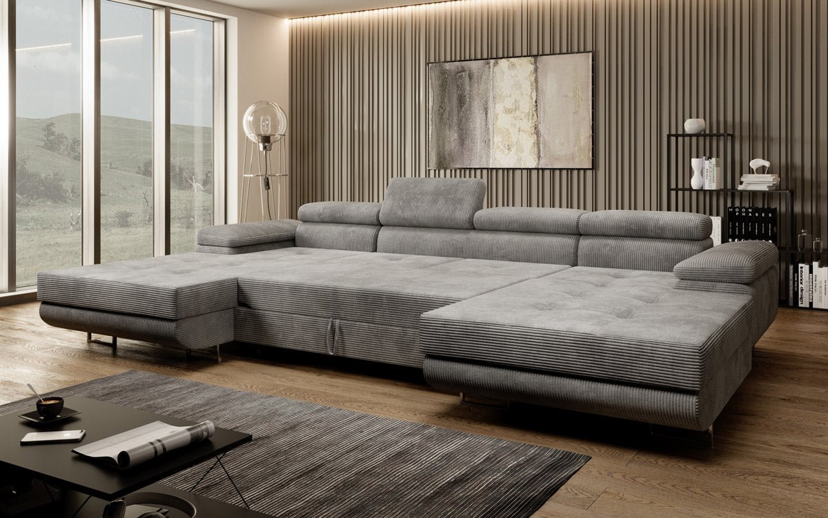 Designer Sofa Calvera U mat Schlof- a Klapfunktioun a Kord