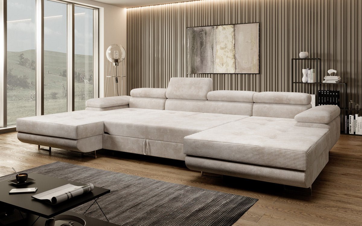 Designer Sofa Calvera U mat Schlof- a Klapfunktioun a Kord