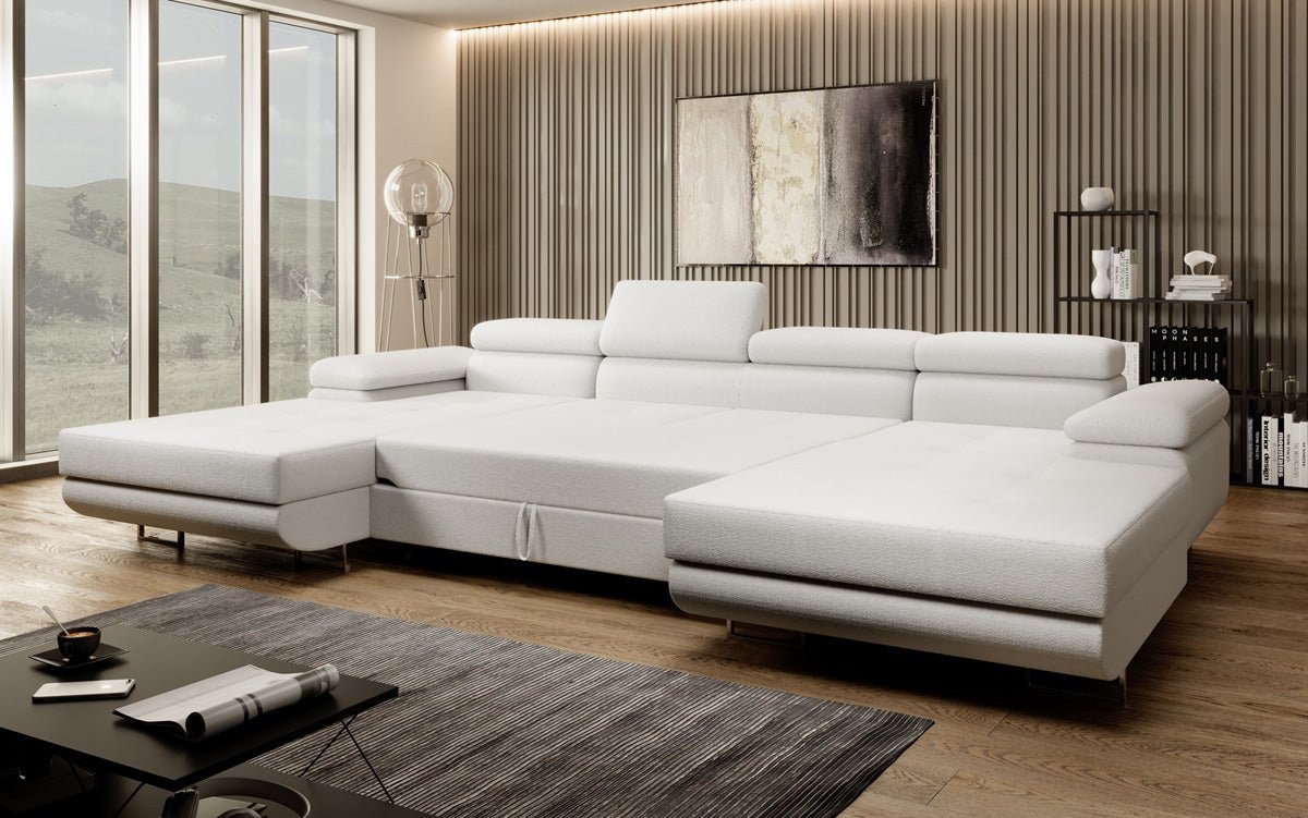 Designer Sofa Calvera U mat Schlof- a Klappfunktioun a Bouclé