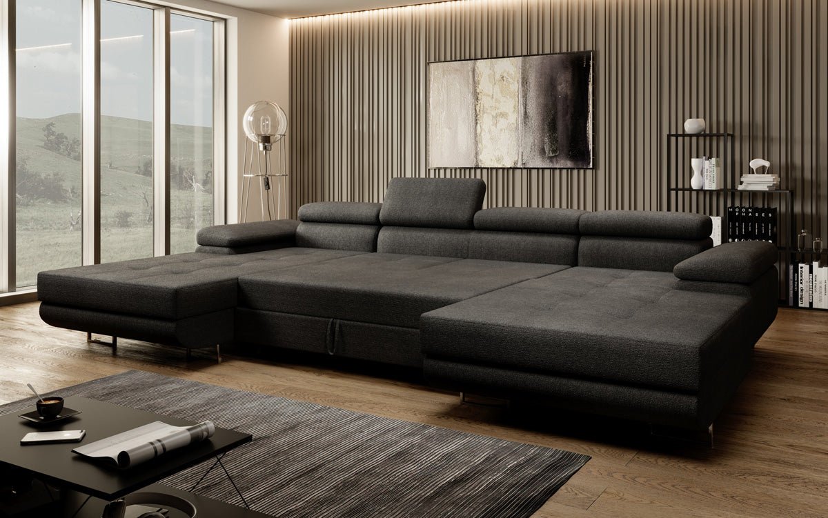 Designer Sofa Calvera U mat Schlof- a Klappfunktioun a Bouclé