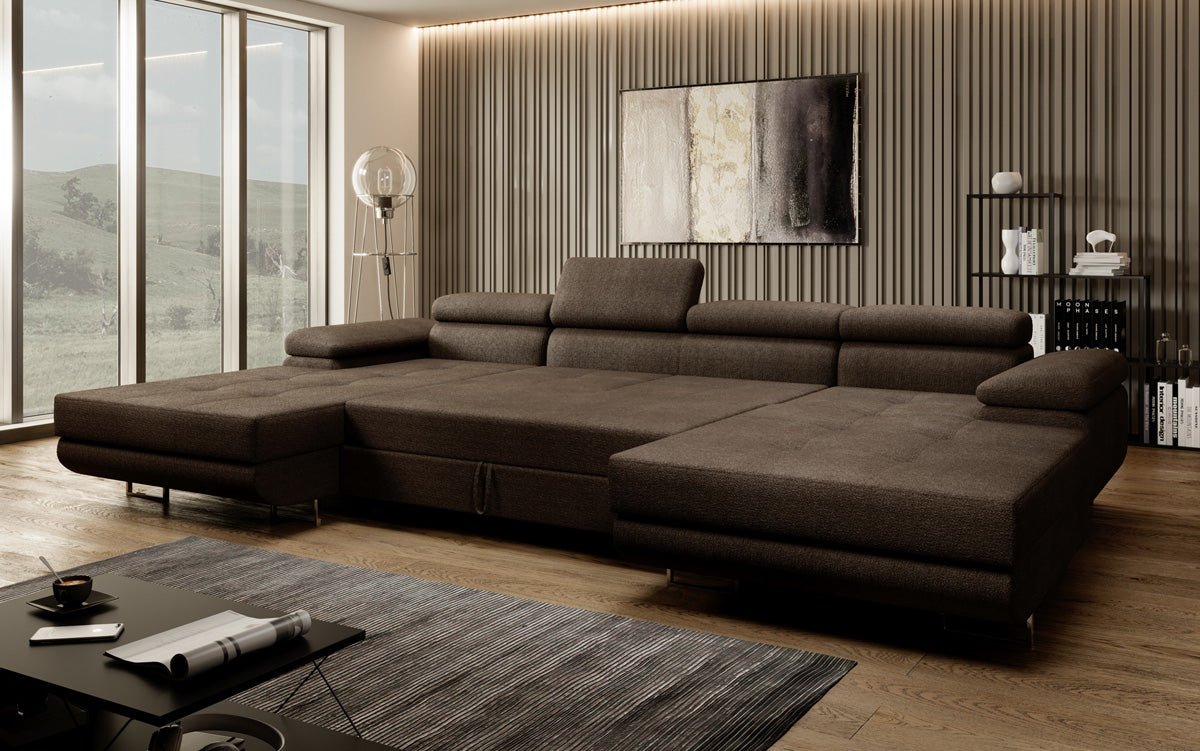 Designer Sofa Calvera U mat Schlof- a Klappfunktioun a Bouclé