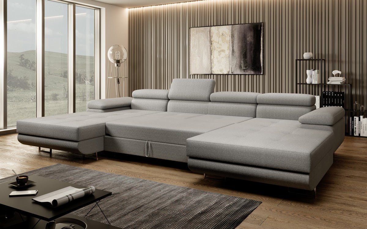 Designer Sofa Calvera U mat Schlof- a Klappfunktioun a Bouclé