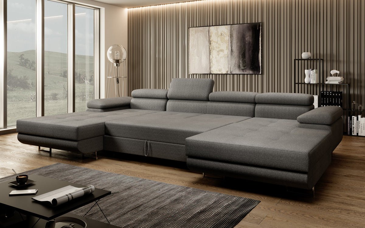 Designer Sofa Calvera U mat Schlof- a Klappfunktioun a Bouclé