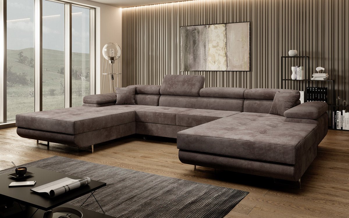 Designer Sofa Calvera U mat Schlof- a Klapfunktioun a Kord
