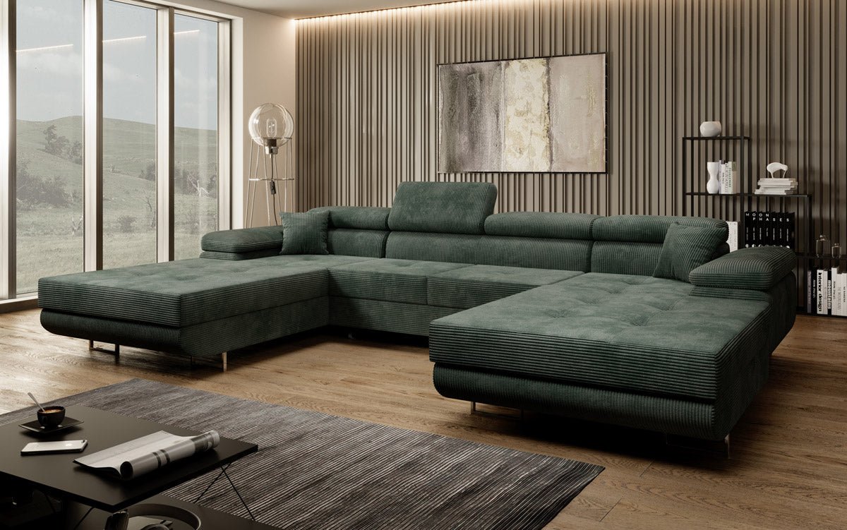 Designer Sofa Calvera U mat Schlof- a Klapfunktioun a Kord