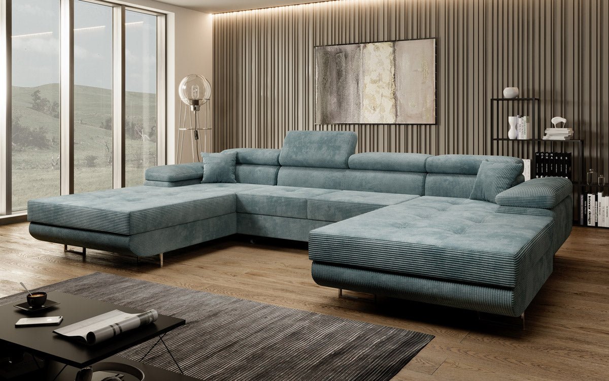 Designer Sofa Calvera U mat Schlof- a Klapfunktioun a Kord