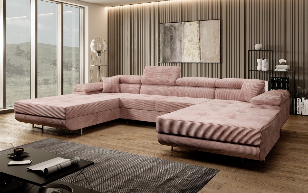 Designer Sofa Calvera U mat Schlof- a Klapfunktioun a Kord
