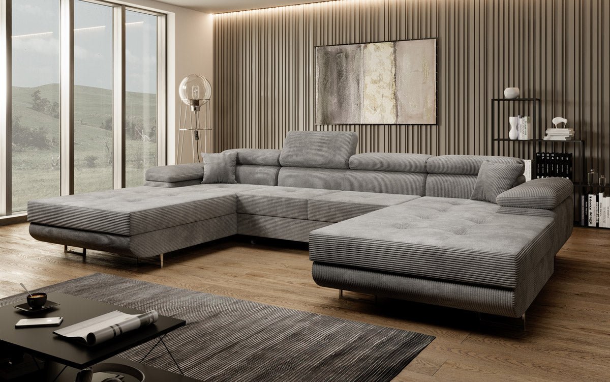 Designer Sofa Calvera U mat Schlof- a Klapfunktioun a Kord