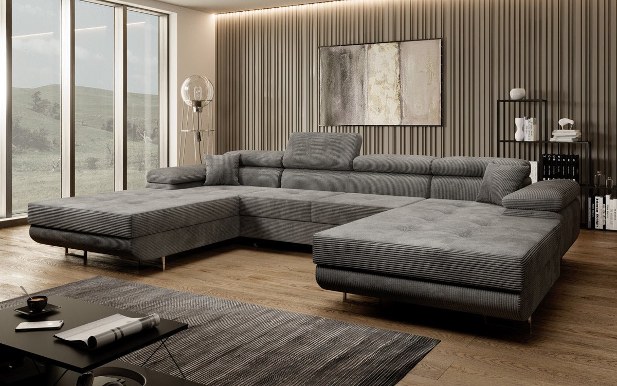 Designer Sofa Calvera U mat Schlof- a Klapfunktioun a Kord