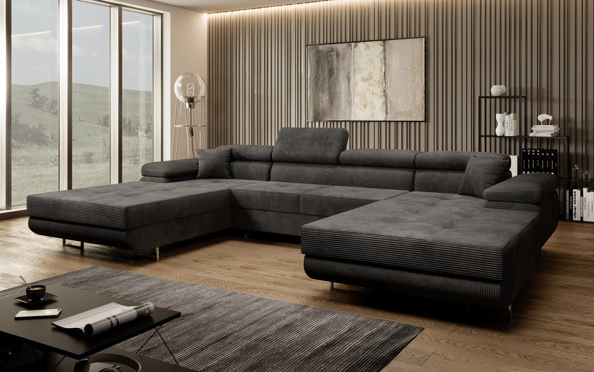 Designer Sofa Calvera U mat Schlof- a Klapfunktioun a Kord