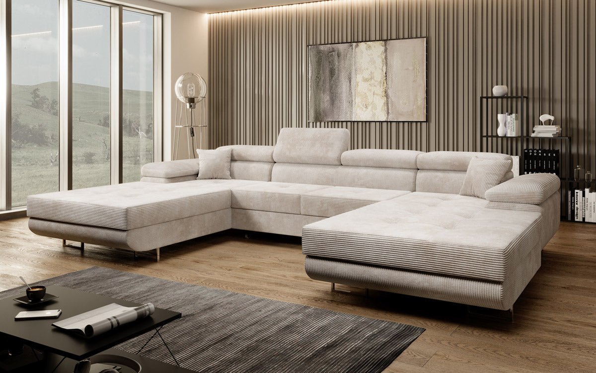 Designer Sofa Calvera U mat Schlof- a Klapfunktioun a Kord
