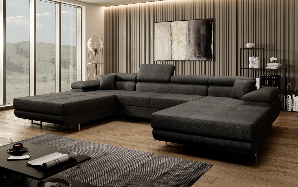 Designer Sofa Calvera U mat Schlof- a Klappfunktioun a Bouclé