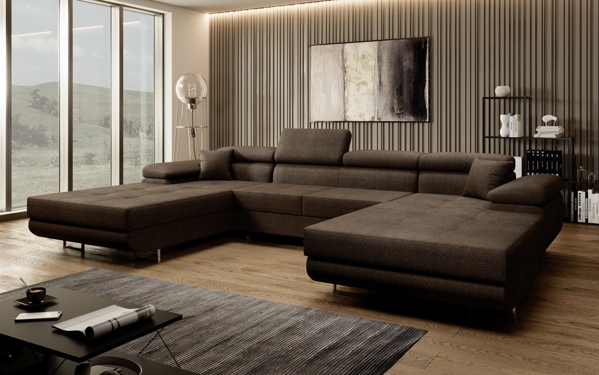 Designer Sofa Calvera U mat Schlof- a Klappfunktioun a Bouclé