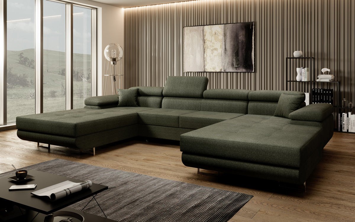 Designer Sofa Calvera U mat Schlof- a Klappfunktioun a Bouclé