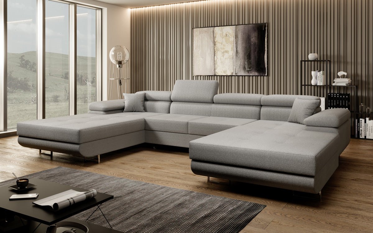 Designer Sofa Calvera U mat Schlof- a Klappfunktioun a Bouclé