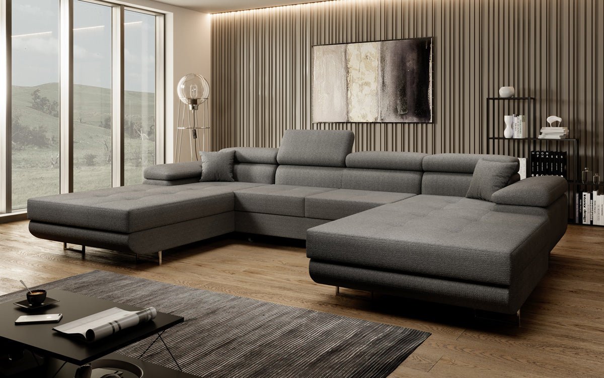 Designer Sofa Calvera U mat Schlof- a Klappfunktioun a Bouclé