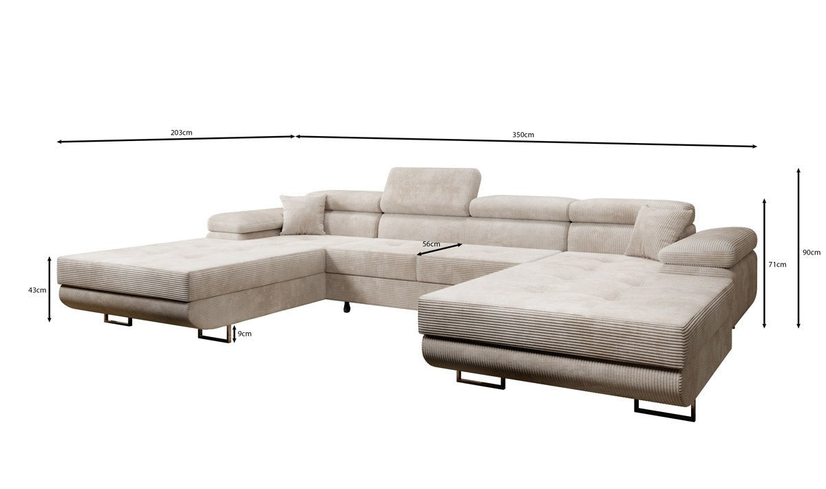 Designer Sofa Calvera U mat Schlof- a Klapfunktioun a Kord