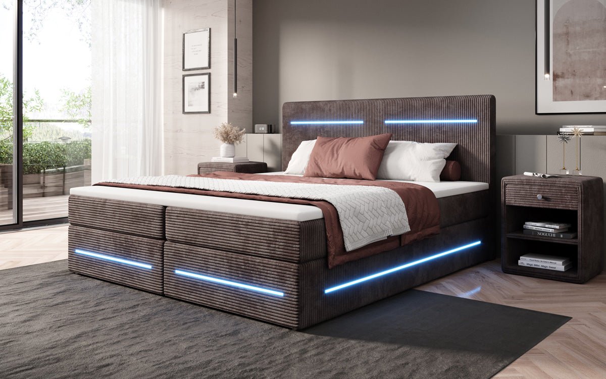 Boxspringbett Lara mat Späicherplatz an LED a Kord