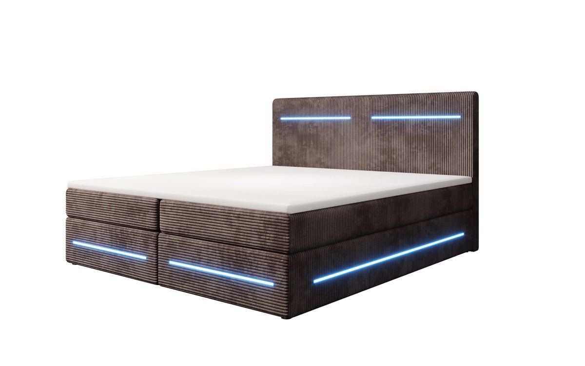 Boxspringbett Lara mit Stauraum und LED in Cord