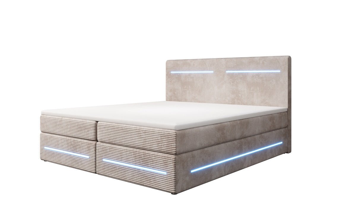 Boxspringbett Lara mit Stauraum und LED in Cord