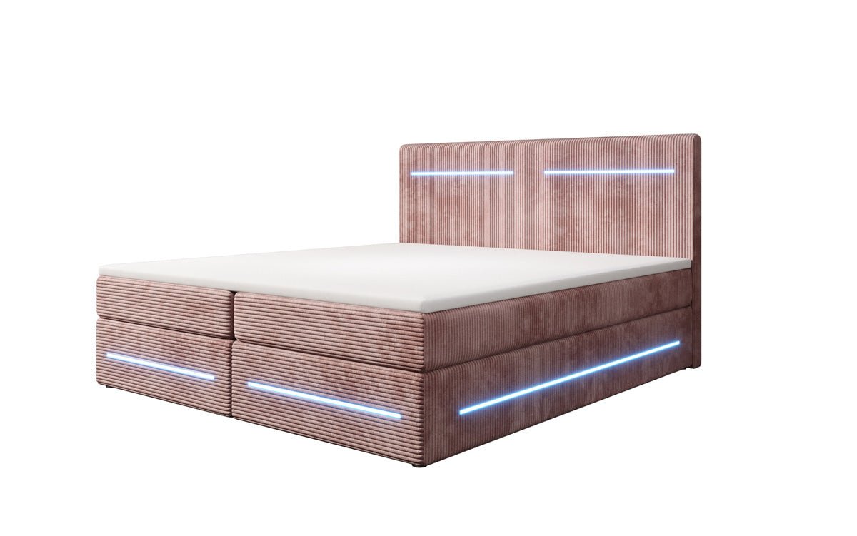 Boxspringbett Lara mit Stauraum und LED in Cord