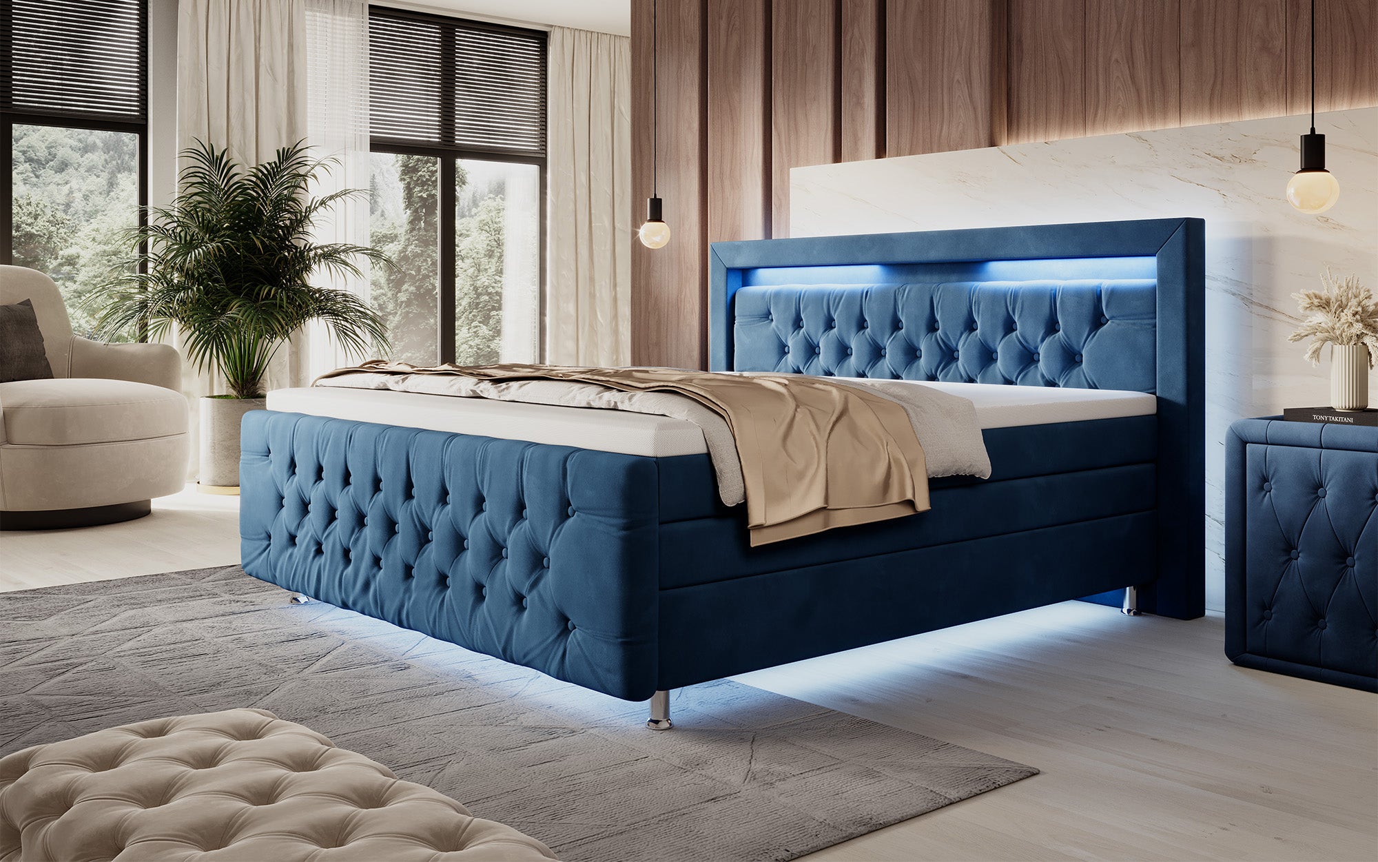 Boxspringbett Lorena mat LED a Späicherplatz