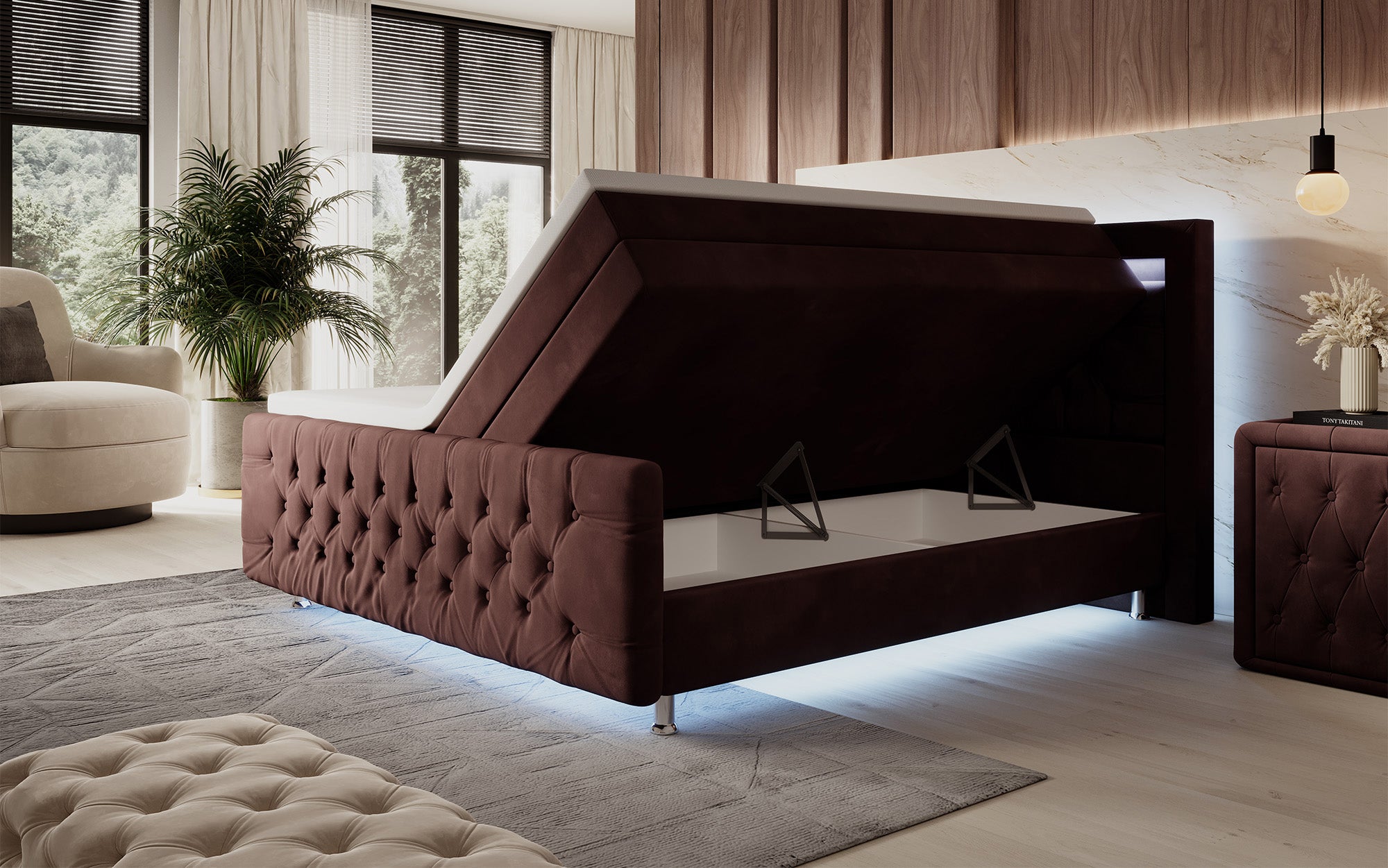 Boxspringbett Lorena mat LED a Späicherplatz