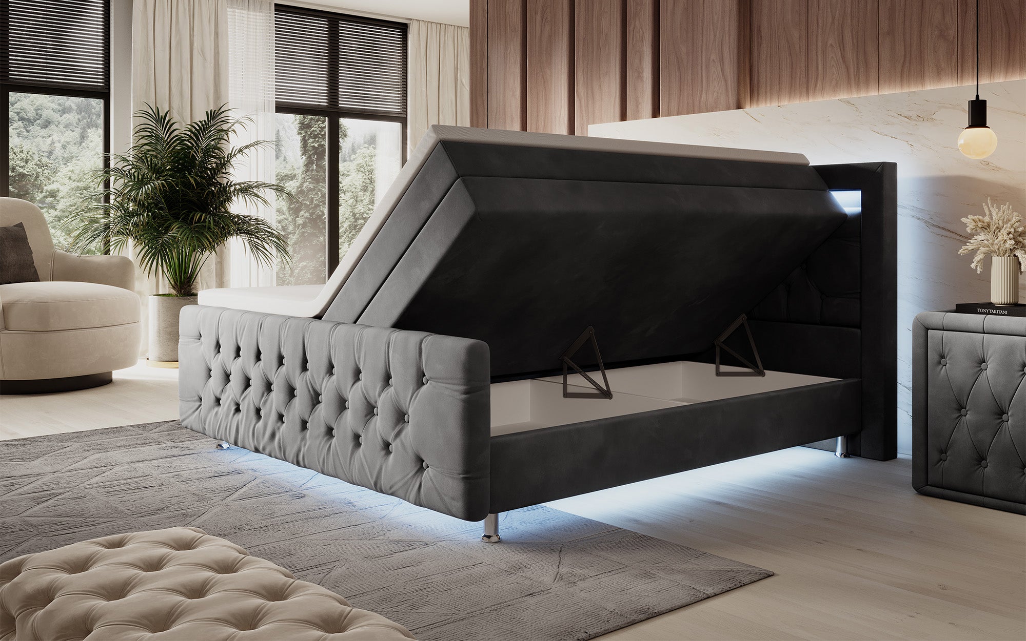 Boxspringbett Lorena mat LED a Späicherplatz