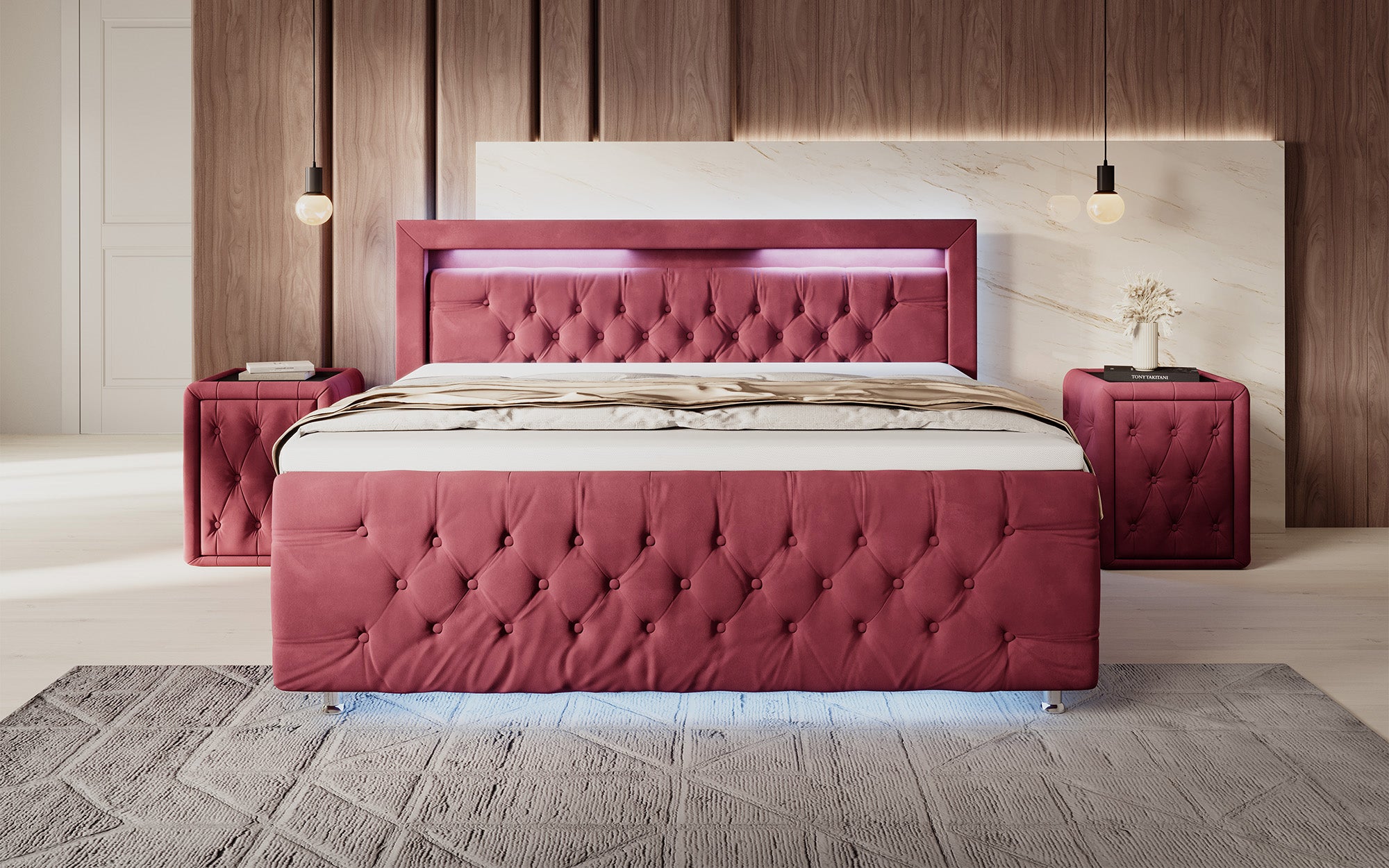 Boxspringbett Lorena mat LED a Späicherplatz