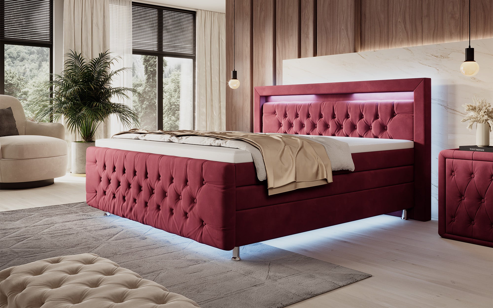 Boxspringbett Lorena mat LED a Späicherplatz