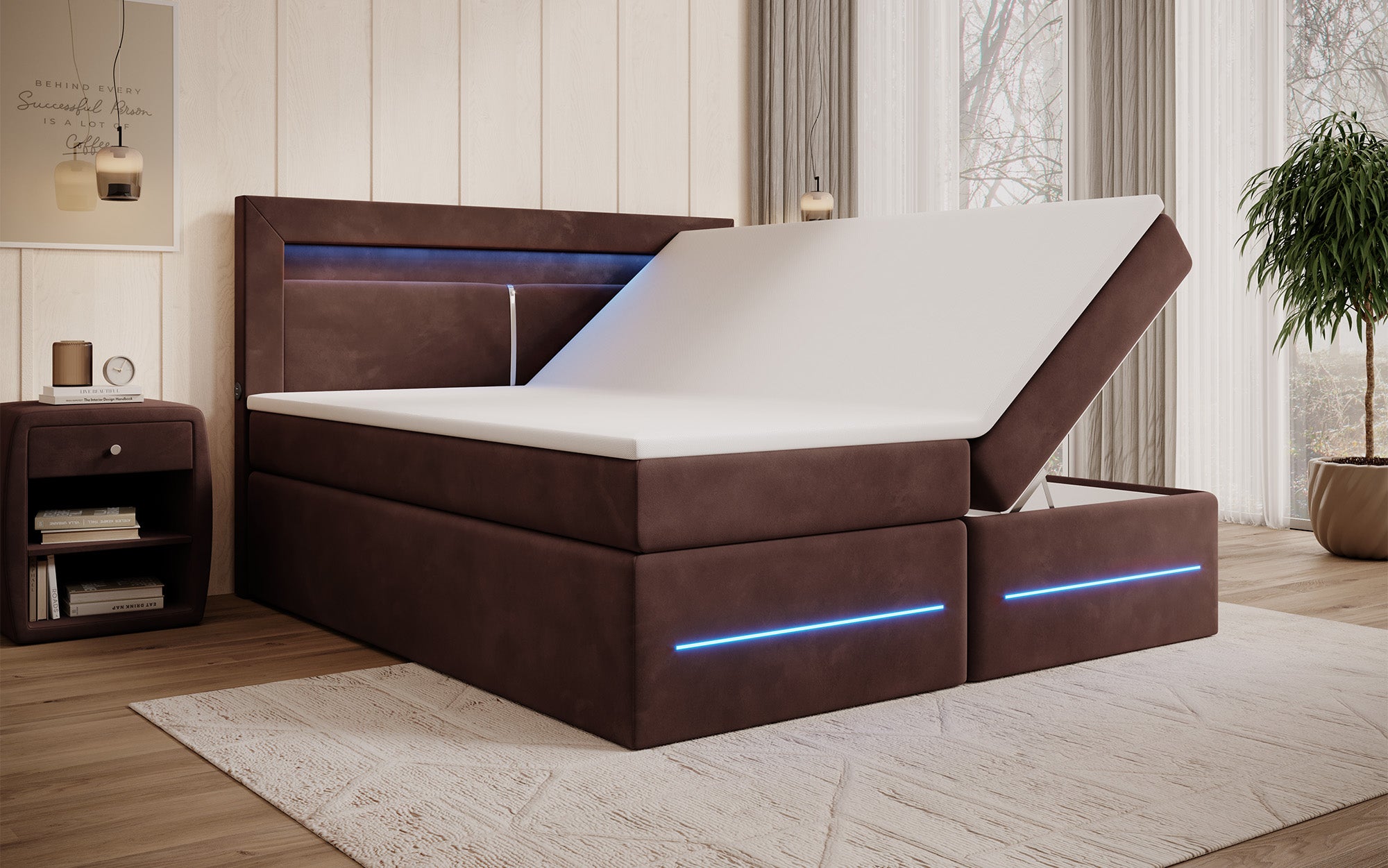 Boxspringbett Minera mat LED, USB an Späicherplatz