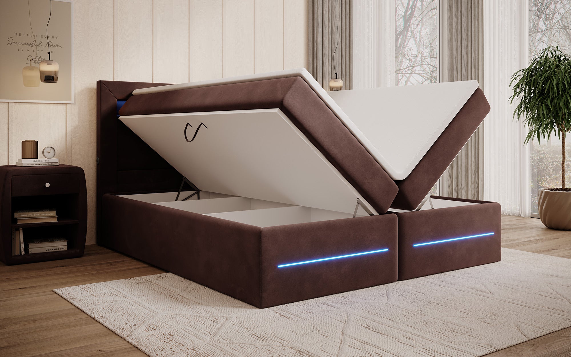 Boxspringbett Minera mat LED, USB an Späicherplatz