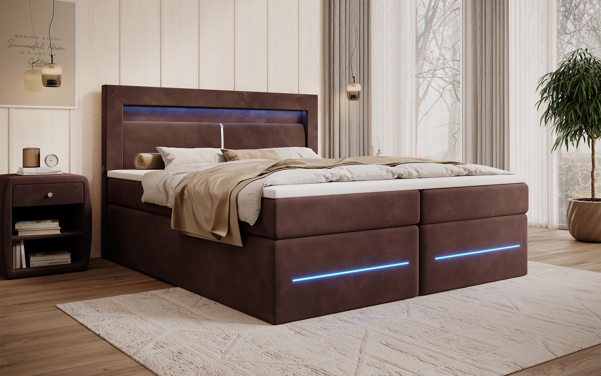 Boxspringbett Minera mat LED, USB an Späicherplatz