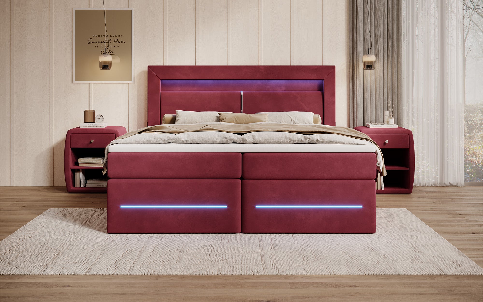 Boxspringbett Minera mat LED, USB an Späicherplatz
