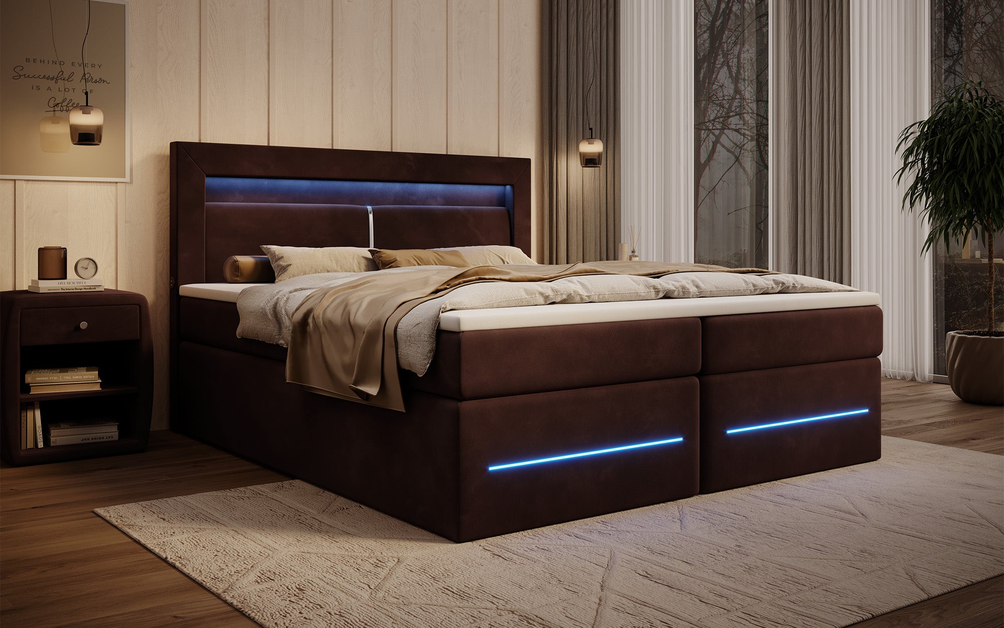 Boxspringbett Minera mat LED, USB an Späicherplatz