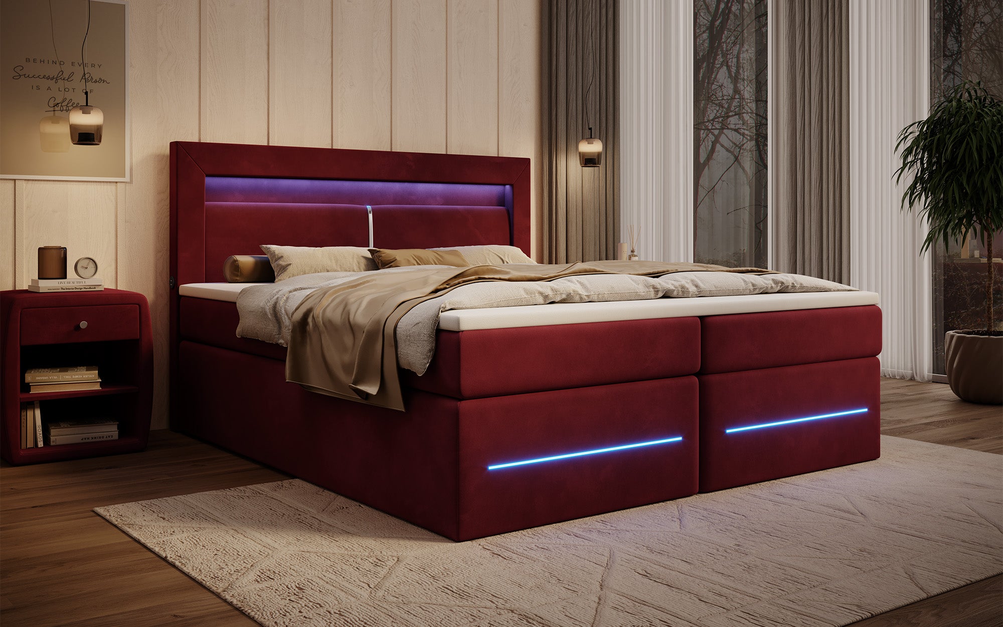 Boxspringbett Minera mat LED, USB an Späicherplatz