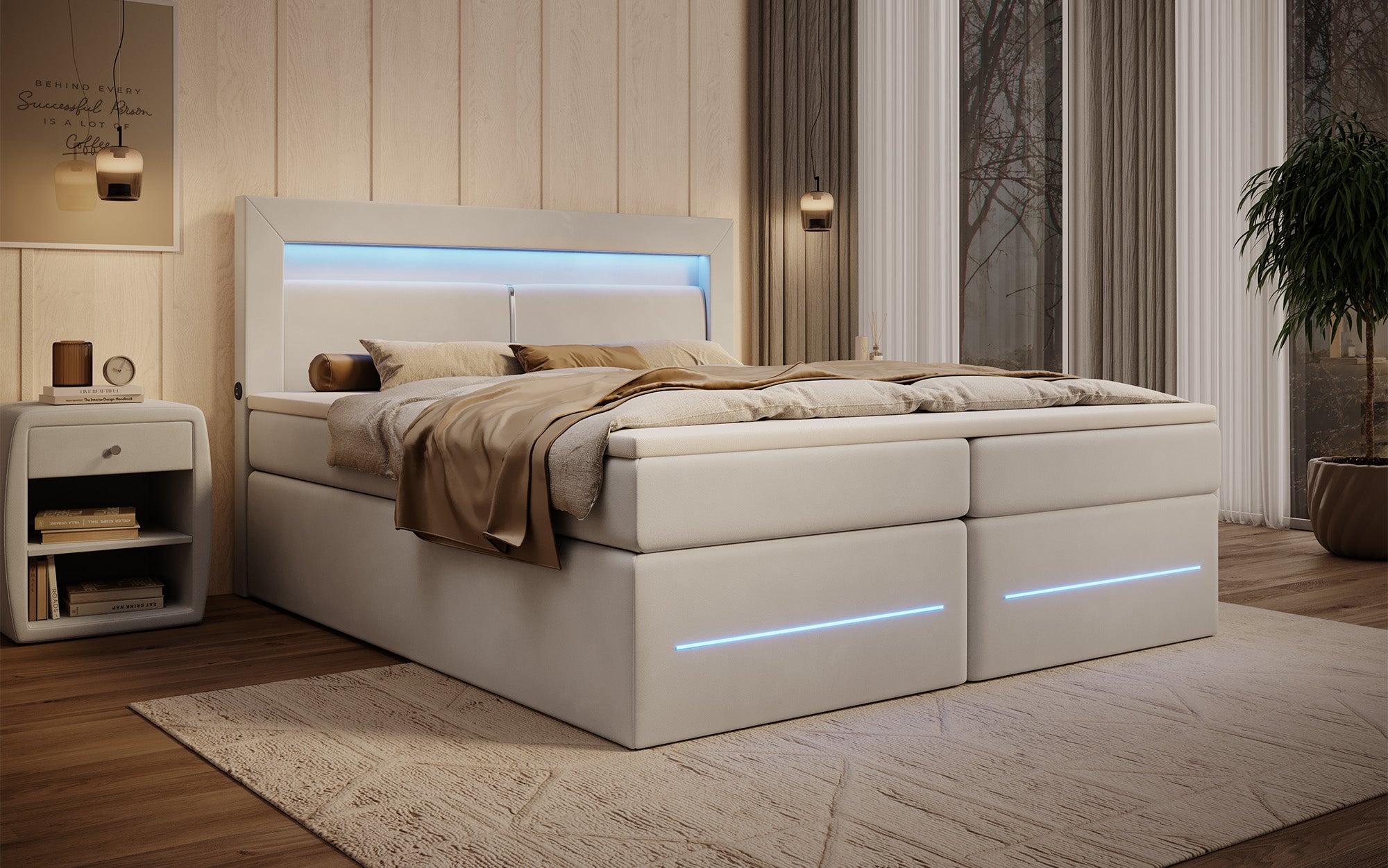Boxspringbett Minera mat LED, USB an Späicherplatz