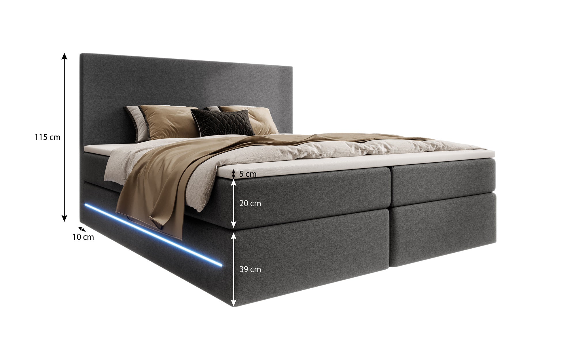 Boxspringbett Voyage mat LED a Späicherplaz a Samt